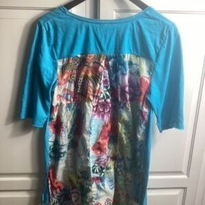 Soft Surroundings Patch Work Top Sz L 3/4 Sleeve Floral
